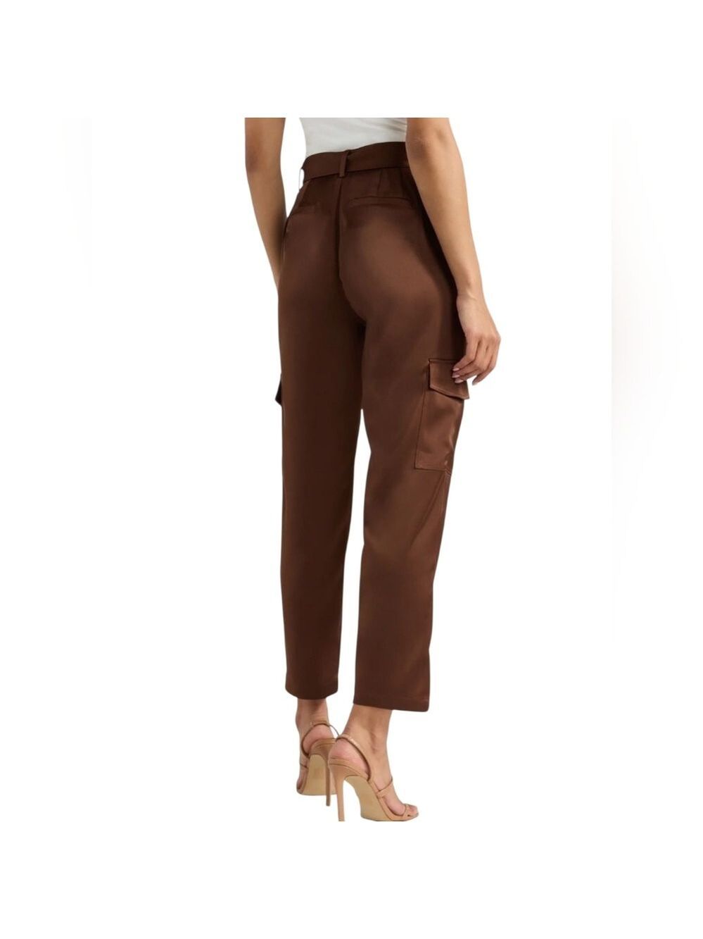 Sofia Jeans Women's Tapered High Rise Satin Cargo Pants, 27" Inseam, Size 16 - Picture 3 of 9